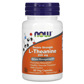 Now Foods, L-Theanine, Double Strength, L-Theanin, doppelte Stärke, 200 mg, 60 pflanzliche Kapseln