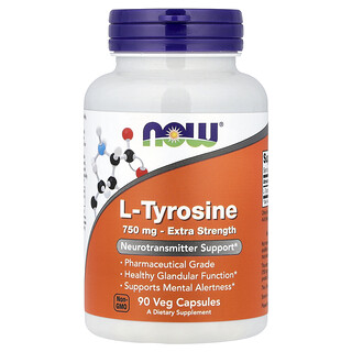 NOW Foods, L-tirosina, 750 mg, 90 cápsulas vegetales