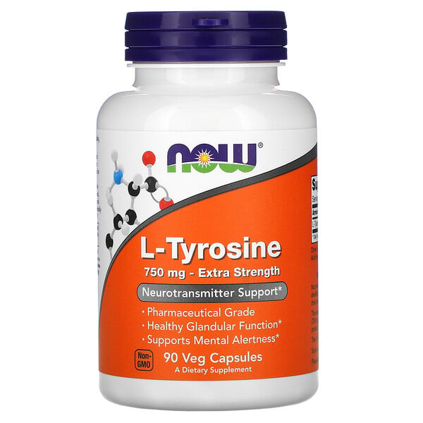 Now Foods, L-Tyrosine, Extra Strength, 750 mg, 90 Veg Capsules