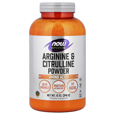 NOW Foods, Sports, polvo de arginina y citrulina, 12 oz (340 g)