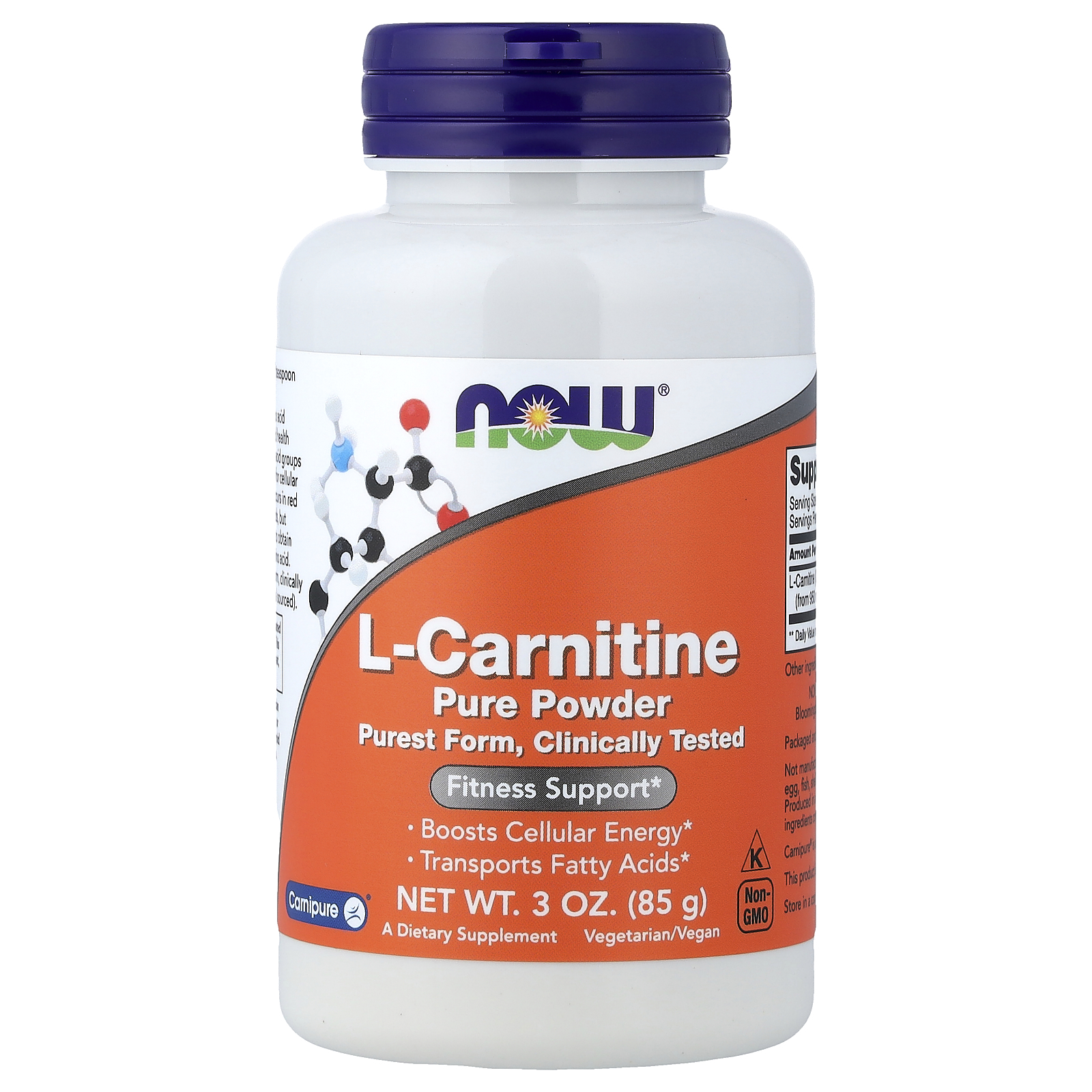 Now Foods L-Carnitine Pure Powder 3 oz 85 g GMP Quality Assured, Vegan,