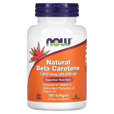 

NOW Foods Natural Beta Carotene 7 500 mcg (25 000 IU) 180 Softgels