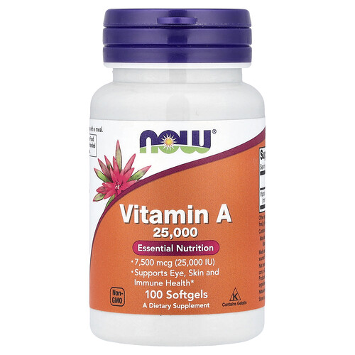NOW Foods ビタミンA 7,500mcg(25,000IU) ソフトジェル100粒