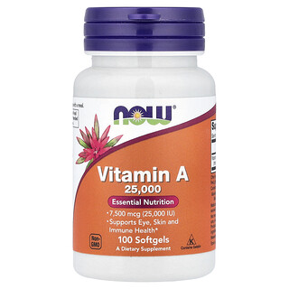 NOW Foods, ビタミンA、7,500mcg（25,000 IU）、ソフトジェル100粒
