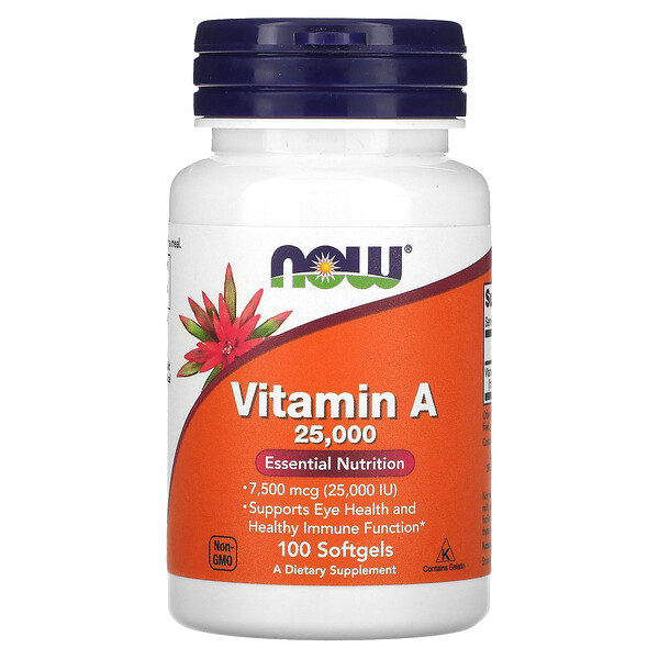 NOW Foods‏, Vitamin A, 7,500 mcg (25,000 IU), 100 Softgels