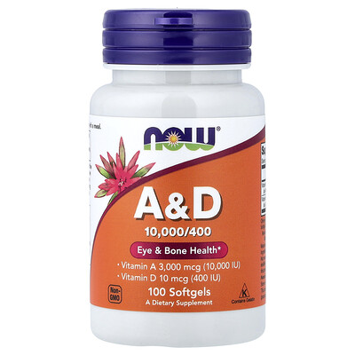 NOW Foods, Vitaminas A y D, 100 cápsulas blandas