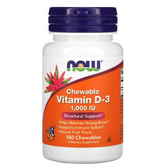 NOW Foods, Chewable Vitamin D-3, Natural Fruit Flavor, 1,000 IU, 180 ...