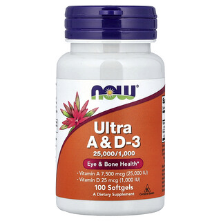 NOW Foods, Ultra A e D3, 100 Cápsulas Softgel