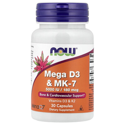 NOW Foods, Mega vitaminas D3 y MK-7, 30 cápsulas