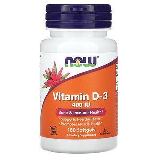 NOW Foods, D-3 Vitamini, 400 IU, 180 Softgel