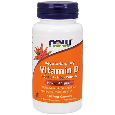 Now Foods Витамин D, высокоактивный, 1000 МЕ, 120 растительных капсул