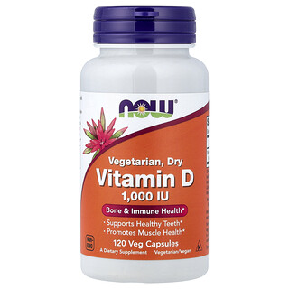 NOW Foods‏, ויטמין D צמחי יבש, 1,000 יחב״ל, 120 כמוסות צמחיות