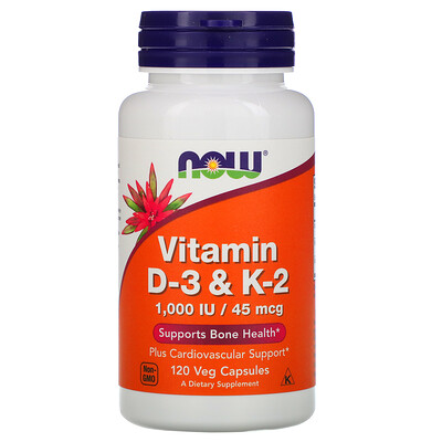 Now Foods Витамины D3 и K2, 120 растительных капсул