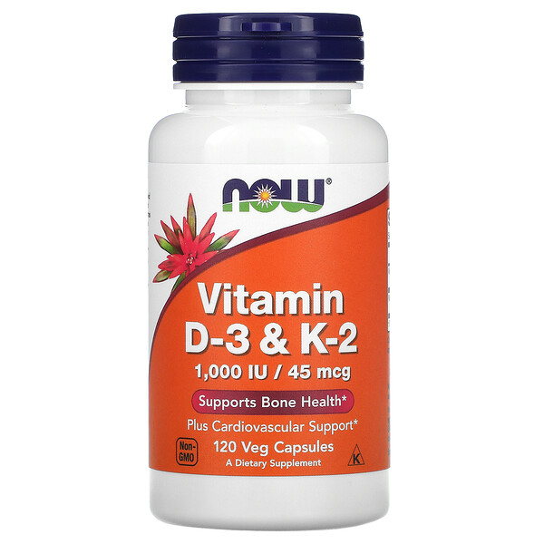 Now Foods, витамины D3 и K2, 120 растительных капсул