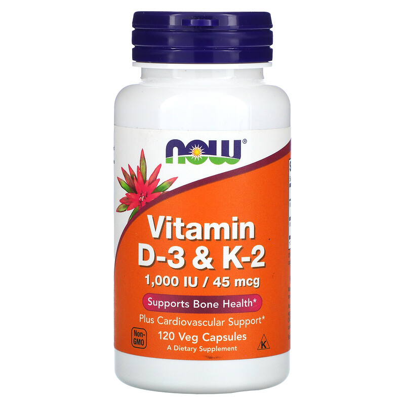 NOW Foods, Vitamin D-3 & K-2, 120 Kapsul Nabati