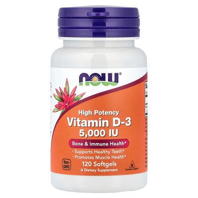 Product Image for NOW Foods, Vitamin D-3, High Potency, 125 mcg (5,000 IU), 120 Softgels
