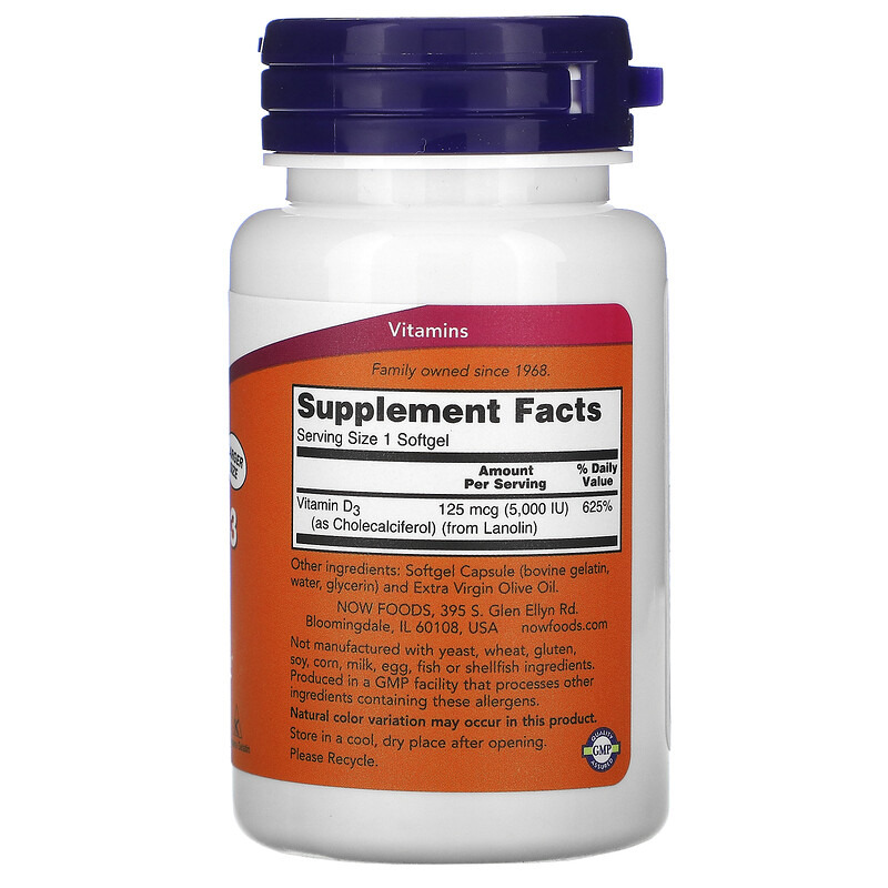 Now Foods, High Potency Vitamin D3, 125 mcg (5,000 IU), 240 Softgels