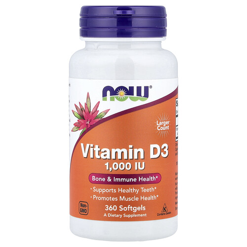 NOW Foods, Vitamina D3, Alta potencia, 1000 UI, 360 cápsulas blandas