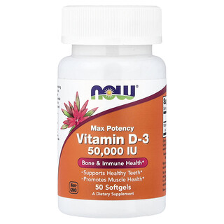 NOW Foods, D Vitamini D-3, Maksimum Potens, 50.000 IU, 50 Yumuşak Jel