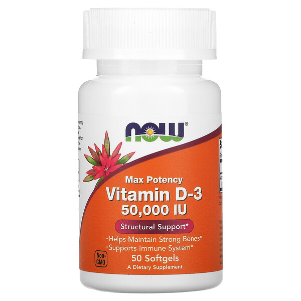 Now Foods‏, ויטמין D3‏, 50,000 יחב"ל, 50 כמוסות רכות
