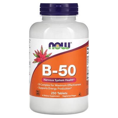 

NOW Foods B-50, добавка с витаминами группы В, 250 таблеток