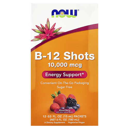 Now Foods B-12 Shots, Mixed Berry, 12 Packets, 0.5 fl oz (15 ml) Each