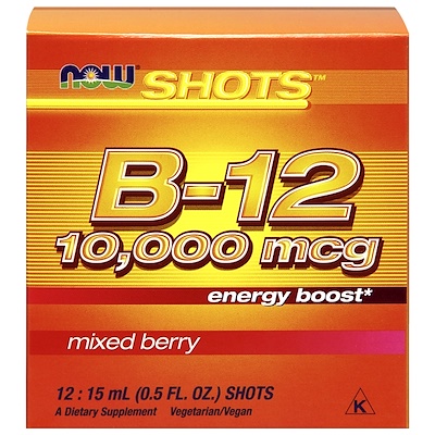 Now Foods Shots, B-12, Смесь ягод, 12 доз, 0,5 жидкой унции (15 мл) каждая