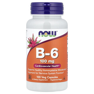 NOW Foods, B-6，100 毫克，100 粒素食膠囊