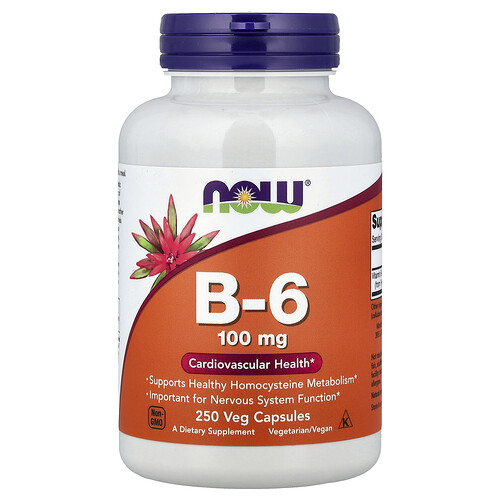 NOW Foods, B-6, 100 mg, 250 vegetarische Kapseln