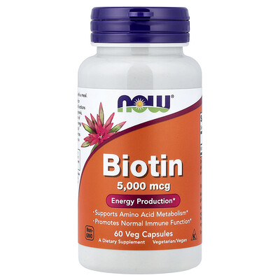 NOW Foods, Biotina, 5000 mcg, 60 cápsulas vegetales