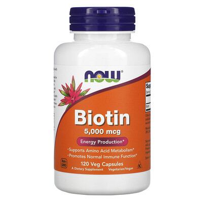 Now Foods биотин, 5000 мкг, 120 растительных капсул