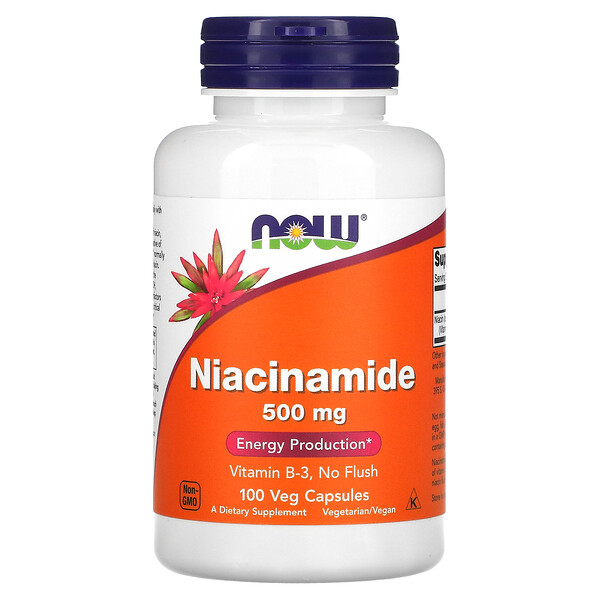 NOW Foods, ナイアシンアミド、500mg、ベジカプセル100粒
