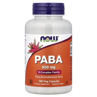 NOW Foods, PABA, 500 mg, 100 cápsulas vegetales