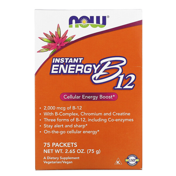 NOW Foods, インスタントエネルギーB12、2,000mcg、75袋、各1g