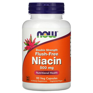 Now Foods, Niacina sin colorante, doble fuerza, 500 mg, 90 cápsulas vegetales