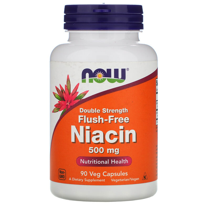 Now Foods, Flush-Free Niacin, Double Strength, 500 Mg, 90 Veg Capsules ...