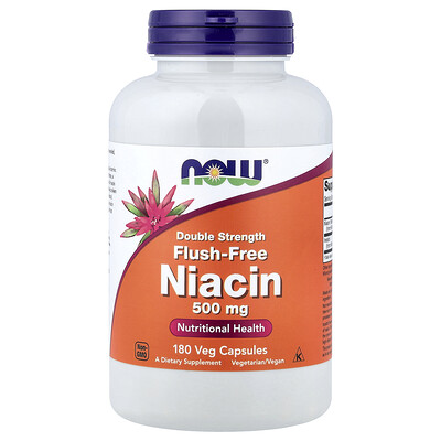NOW Foods, Niacina antienrojecimiento, 500 mg, 180 cápsulas vegetales