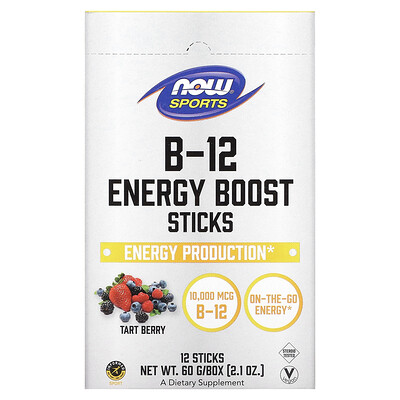 

NOW Foods, Sports, B-12 Energy Boost Sticks, Tart Berry, 10,000 mcg, 12 Sticks, 2.1 oz (60 g)