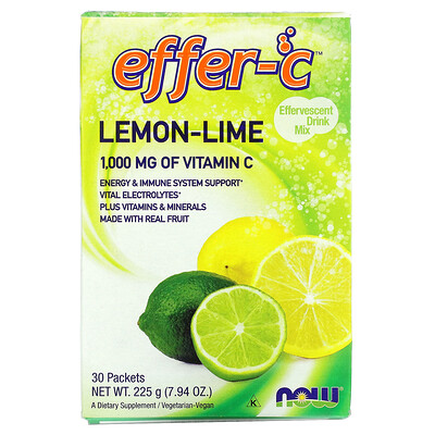 

NOW Foods, Effer-C, Effervescent Drink Mix, Lemon-Lime, 1,000 mg, 30 Packets, (7.5 g) Each