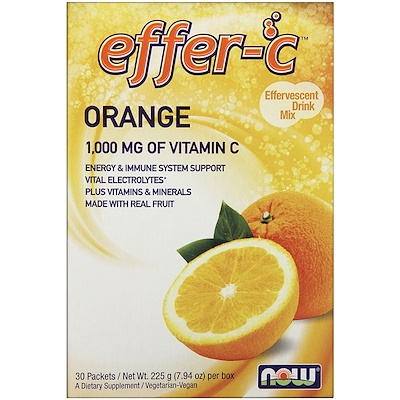 Now Foods Effer-C, Effervescent Drink Mix, Orange, 30 Packets, 7.5 g Each