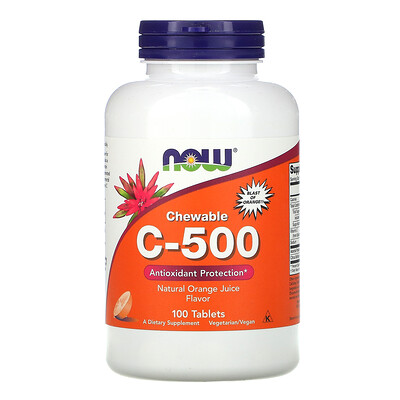 Now Foods жевательный витамин C-500, со вкусом апельсинового сока, 100 таблеток