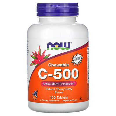Now Foods Chewable C-500, жевательный витамин C со вкусом натуральной вишни, 100 таблеток