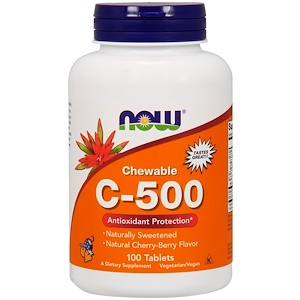 Now Foods, Жевательный витамин C-500, вкус черешни, 100 таблеток
