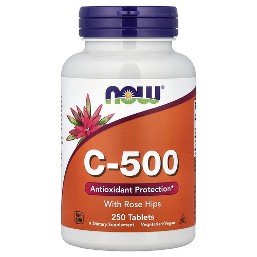 Now Foods C-500 with Rose Hips, 250 Tablets