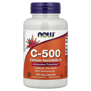 NOW Foods, C-500, askorbát vápenatý-C, 100 rastlinných kapsúl
