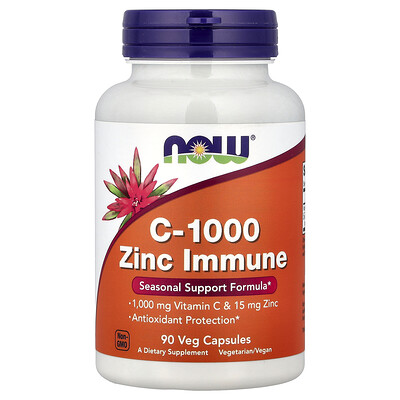 NOW Foods, Suplemento inmunitario con vitamina C-1000 y zinc, 90 cápsulas vegetales