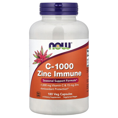 NOW Foods, Suplemento inmunitario con vitamina C-1000 y zinc, 180 cápsulas vegetales