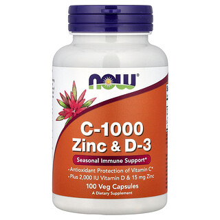 NOW Foods, C-1000 Zink und D-3, 100 pflanzliche Kapseln