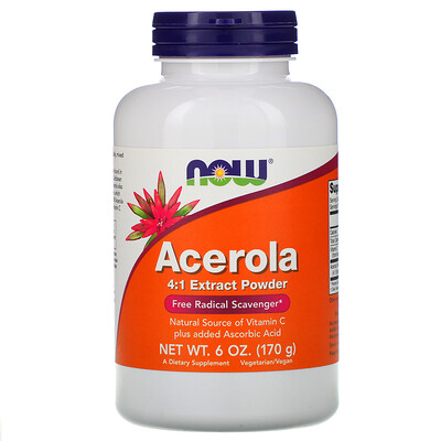 Now Foods Барбадосская вишня (ацерола), экстракт 4:1 в порошке, 6 унций (170 г)