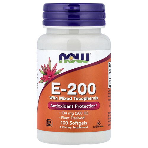 NOW Foods, E-200 mit gemischten Tocopherolen, 134 mg (200 IE), 100 Weichkapseln